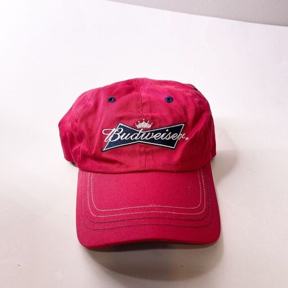 Vintage Y2K Budweiser Hat Red Canvas Embroidered Logo Adjustable Ball Cap - Picture 4 of 16